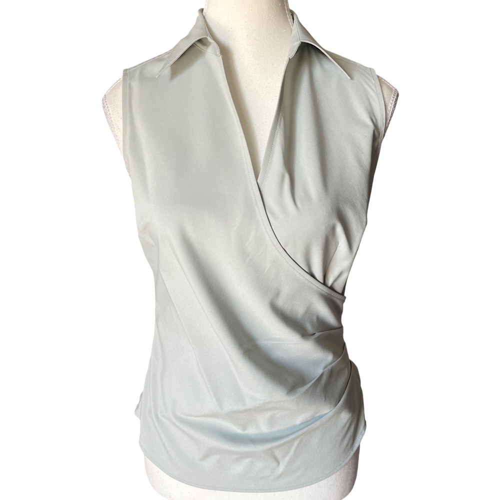 Express Stretch Sleeveless Surplice Wrap Blouse Sage Green Grey Size‎ 4 Side Zip